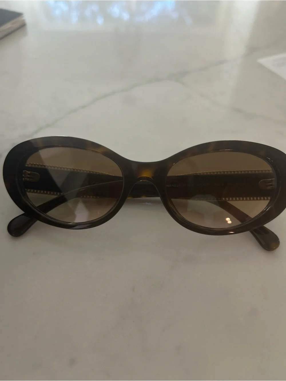 CHANEL Brown Gradient Oval Sunglasses with Quilted Case